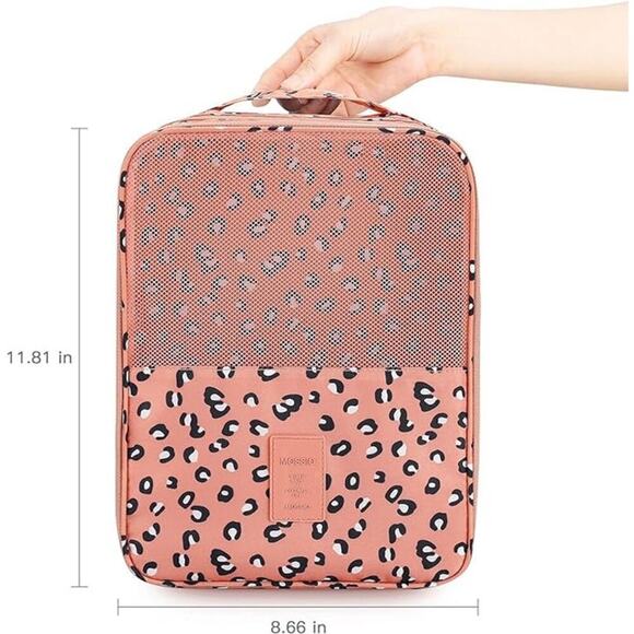 Pink Leopard Shoe Bag Holds 3 Pair of Shoes for Travel Daily Use Storage Pouch - Picture 2 of 6